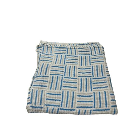 Aden & Anais Muslin Swaddle Baby Blanket Gray Blue Square Stripe Basket Weave - Picture 1 of 4